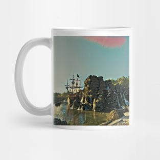 skull rock and pirate ship Mug